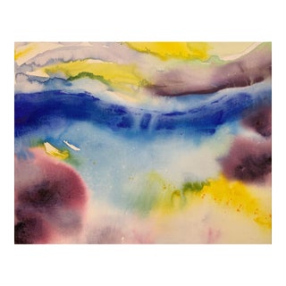 Abstract Landscape Seascape Blue Yellow Purple Painting From British Artist, Circa 2001 For Sale