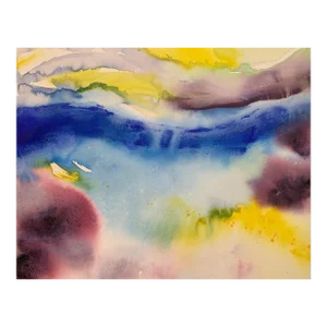 Abstract Landscape Seascape Blue Yellow Purple Painting From British Artist, Circa 2001