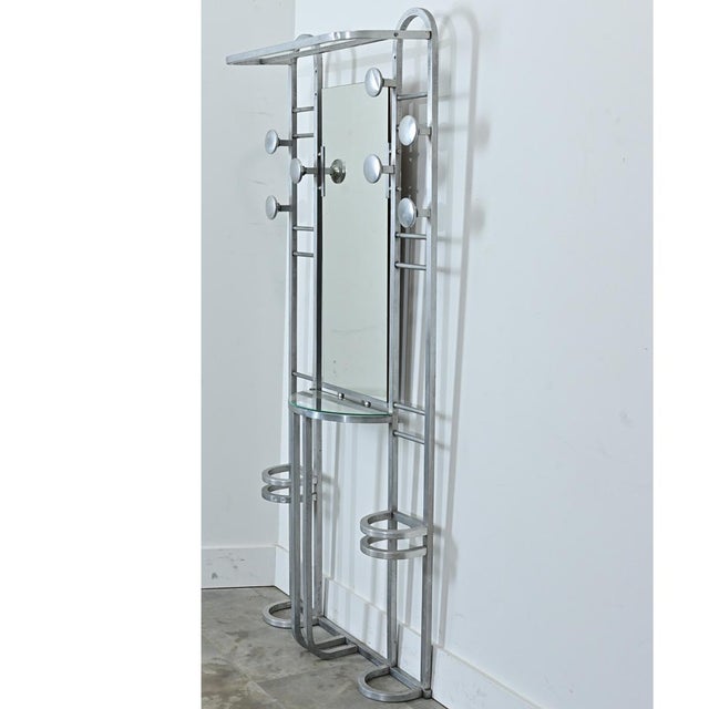 French Art Deco Aluminum Hall Tree with Mirror For Sale In Baton Rouge - Image 6 of 15