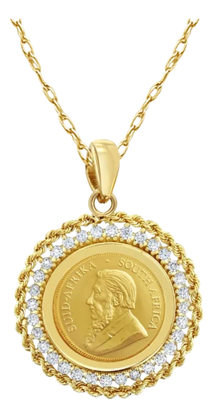 One Tenth Oz South African Diamond & Rope Coin Necklace 16"