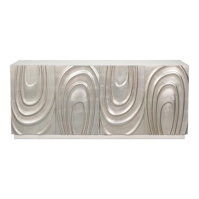 Contemporary Contemporary Carved Credenza - White Oak with Silver Leaf Doors For Sale - Image 3 of 13
