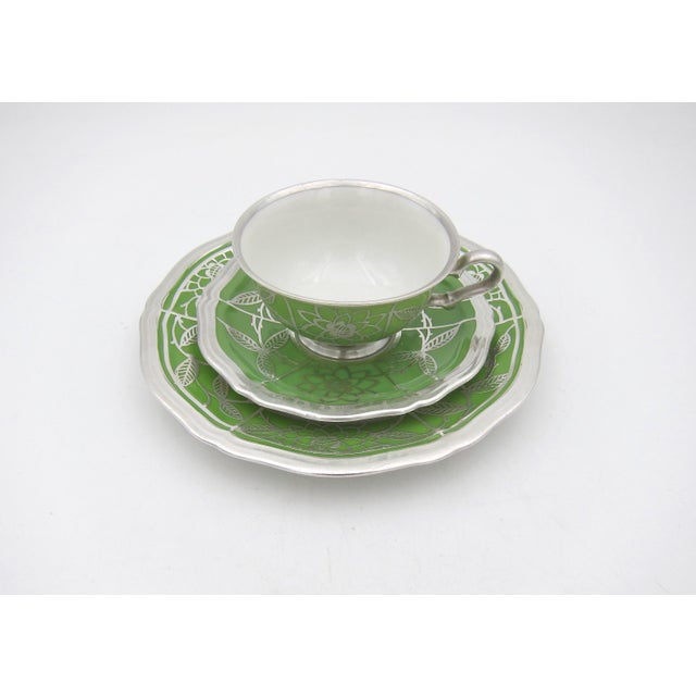 Mid 20th Century Manfred Veyhl Silver Overlay Green Porcelain Cup and Saucer Trio For Sale - Image 5 of 10