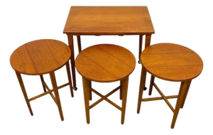 Vintage Mid-Century Modern Nesting Table Set With Three Round Stowaway Stools/Tables on Casters - Uk Import
