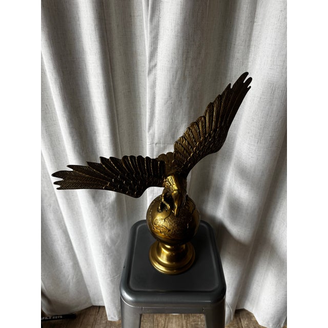 Vintage Brass Eagle on Globe Sculpture For Sale - Image 11 of 12