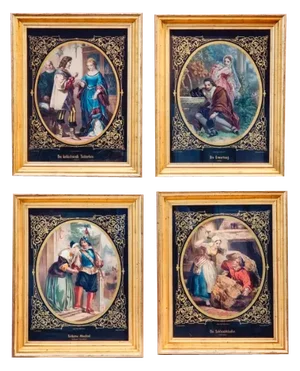 Gustav Bartsch, Figurative Scenes, Watercolor Lithographs, 1800s, Set of 4