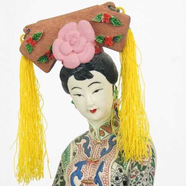 Vintage Chinese Shiwan Wucai Woman Playing Zither For Sale - Image 11 of 11