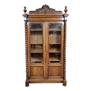Large Louis XIII Style Walnut Bookcase, 1850s For Sale