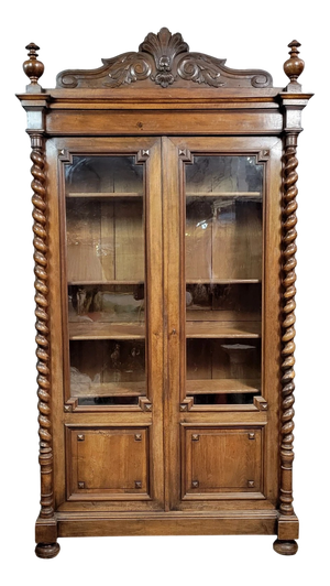 Large Louis XIII Style Walnut Bookcase, 1850s