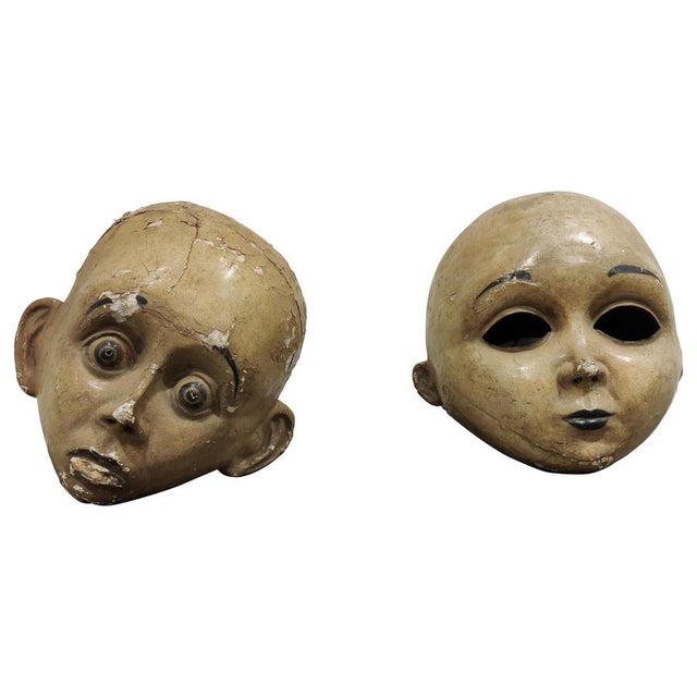 Large Antique Papier Mache Carnival Masks, 1900s, Set of 2 For Sale - Image 14 of 14