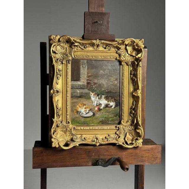 Alfred Arthur Brunel De Neuville, Playing Kittens, Oil on Panel For Sale - Image 14 of 18