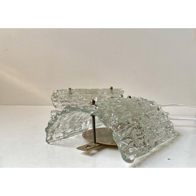 Crystal Ice Glass Wall Sconces by Carl Fagerlund for Orrefors, 1960s, Set of 2 For Sale - Image 6 of 10