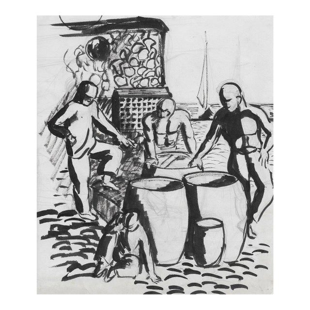 1950s Dock Workers Painting For Sale