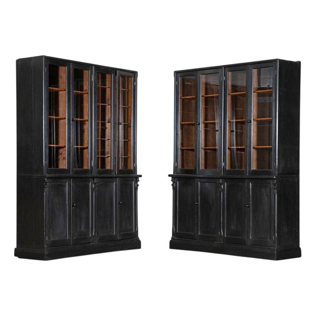 19th Century English Ebonised Pine Glazed Housekeepers Cupboard, 1890s For Sale