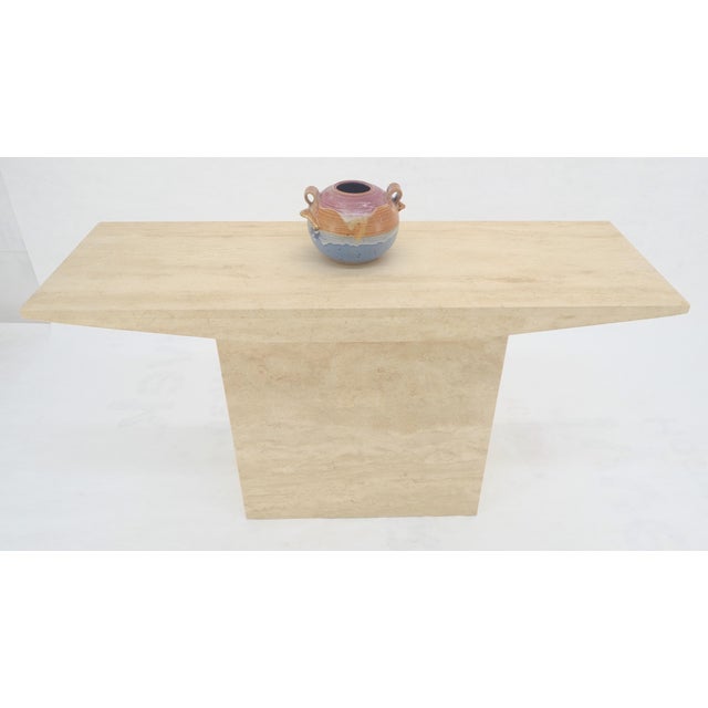 Italian Mid Century Modern Single Pedestal Travertine Console Sofa Table MINT For Sale - Image 10 of 14