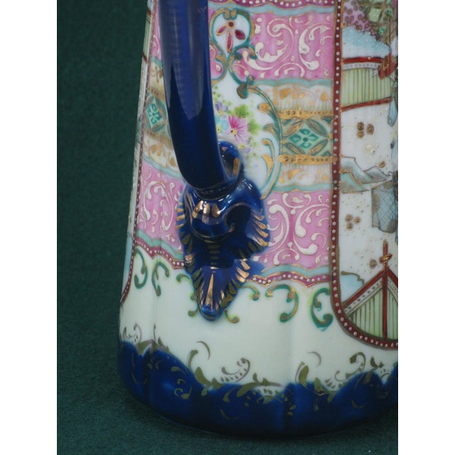 Chocolate Pot Antique Japanese Satsuma Figurine Oriental Pitcher Hand Painted For Sale - Image 14 of 18
