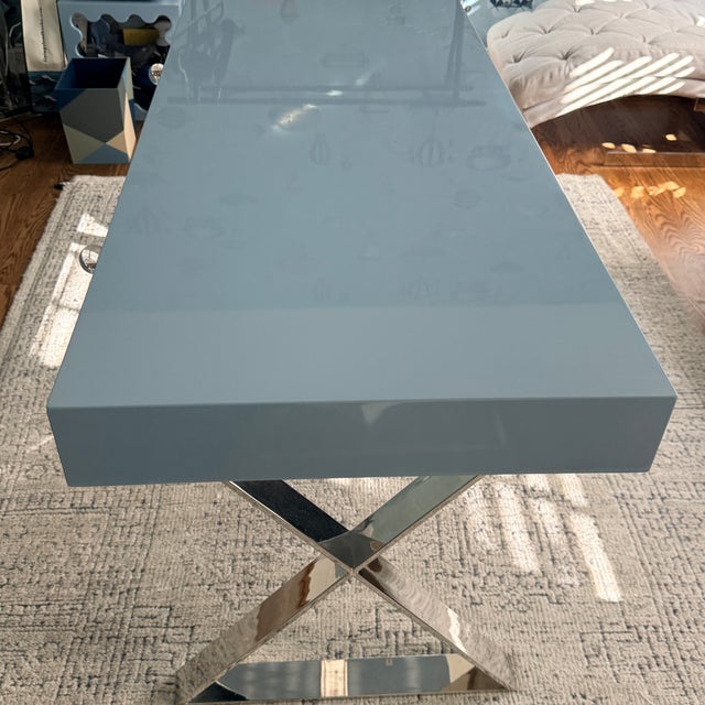 2020s Jonathan Adler Channing Lacquered Desk—Blue For Sale - Image 5 of 11