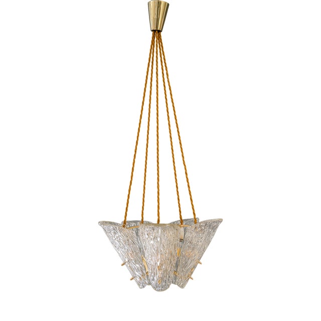 Vintage Klamar Chandelier with Textured Glass, 1950s For Sale