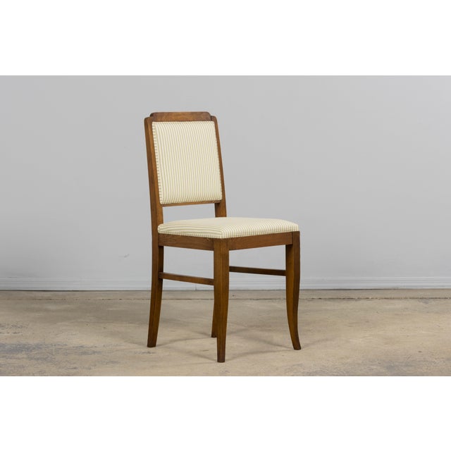 Brown French Art Deco Maple Accent Side Chairs With Sage Green Stripe – A Pair For Sale - Image 8 of 17