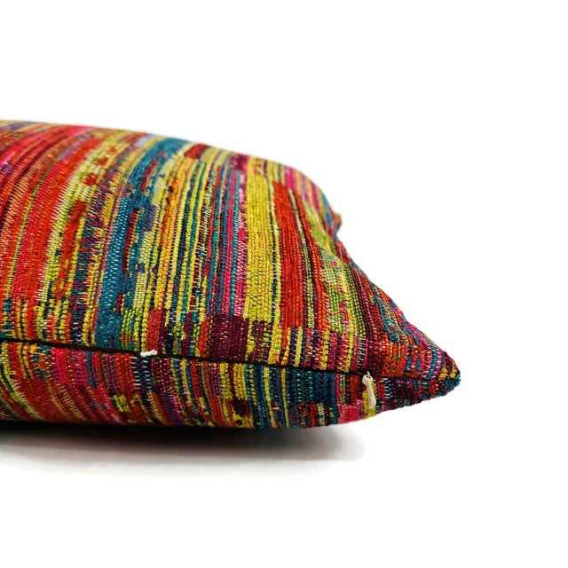 Modern Kravet Design 33879-512 Lumbar Pillow Cover - 14" X 20" Multi Color Chenille Stripe Cushion Case - Fuchsia, Teal, Citron, and Red For Sale - Image 3 of 5