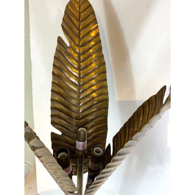 2020s Currey & Co. Modern Brass Palm Leaf Torchiere Table Lamp Prototype For Sale - Image 5 of 5