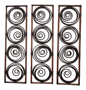 Vintage French Country Brown Bamboo Palecek Wall Decor Screen Picture