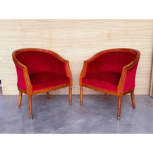Mid 20th Century French Club Chairs in Red Velvet Upholstery For Sale - Image 18 of 18