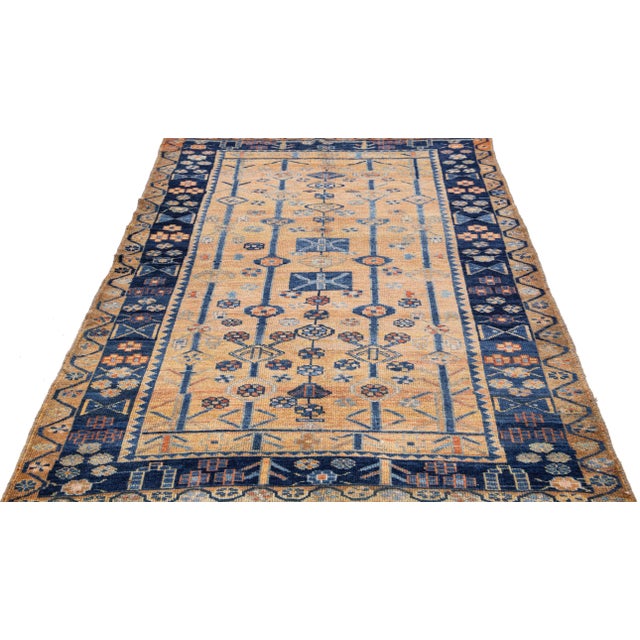 Persian 1960s Vintage Bidjar Brown Handmade Floral Wool Rug For Sale - Image 3 of 8