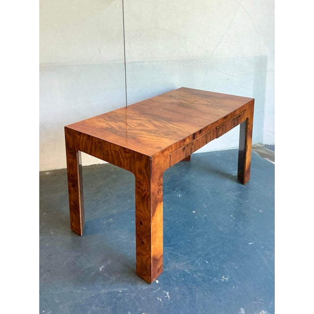 Mid-Century Modern Vintage Burl Wood Writing Desk For Sale - Image 3 of 9