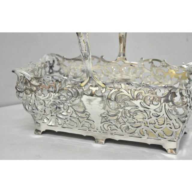 Silver Antique Victorian Silver Plated Reticulated Scrollwork Bread Basket by Forbes For Sale - Image 8 of 15