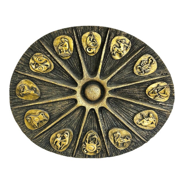 20th C. Mid-Century Modern Brutalist Fiberglass Zodiac Wall Sculpture, J. Segura For Sale