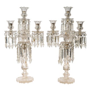 Napoleon III Cut Crystal Candelabras, 1800s, Set of 2 For Sale