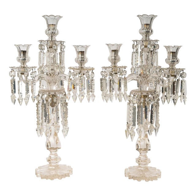Napoleon III Cut Crystal Candelabras, 1800s, Set of 2 For Sale