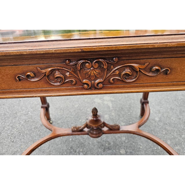 Brown 19th Century Louis XVI Style Kingwood & Walnut Marquetry Stretcher Center Table For Sale - Image 8 of 11