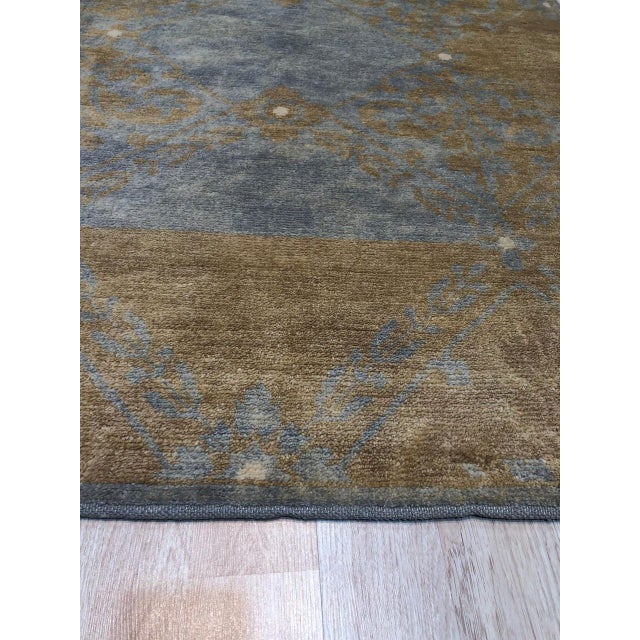 6x9 Versatile Classic Blue Brown Floral Modern Hand Knotted Wool Carpet Rug For Sale - Image 4 of 5