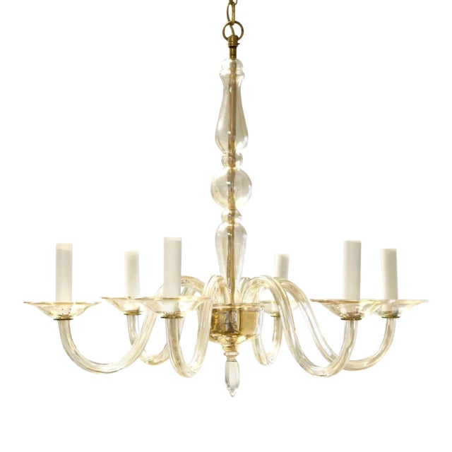 Champagne Colored Six-Light Murano Chandelier For Sale