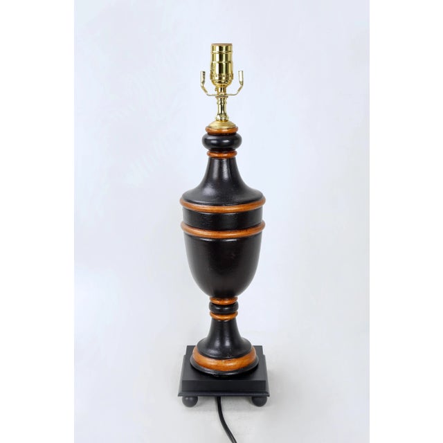 Mid 20th Century Vintage Black and Gold Color Trophy Lamp With Painted Scene For Sale - Image 5 of 8