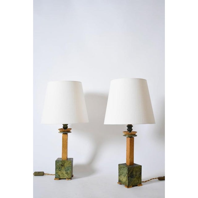 Trompe l'Oeil Lamps in Wood and Marble, 1940s, Set of 2 For Sale - Image 6 of 6