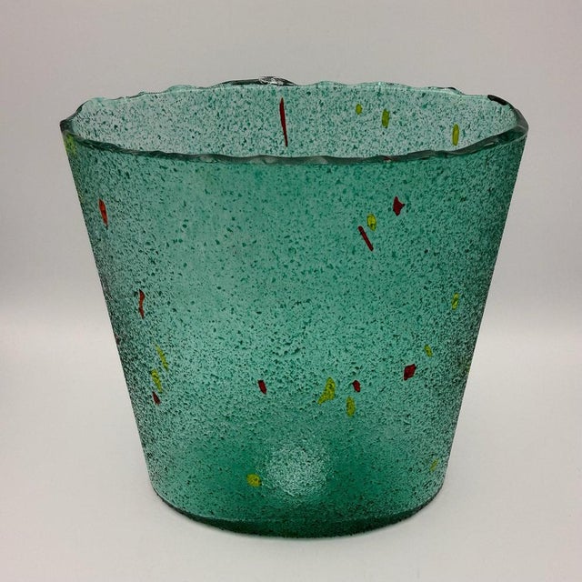 Large Emerald Green Antikva Glass Vase with Color Inclusions by Bertil Vallien for Kosta Boda, 1990s, in Flawless...