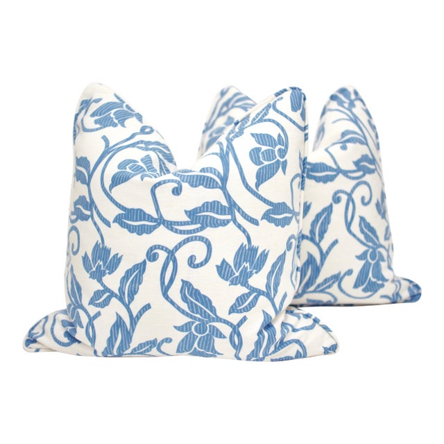 Elizabeth Benefield "Fiji" 18" Square Hand Printed Linen Pillows - a Pair For Sale