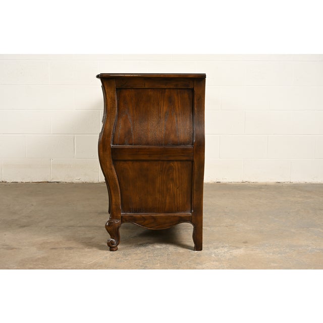 Baker Furniture French Provincial Louis XV Carved Oak and Burl Wood Triple Dresser or Credenza For Sale - Image 14 of 16