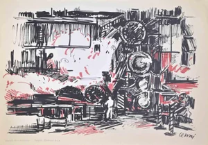Renato Cenni, Hot Rolling Mill, Lithograph, 1970s