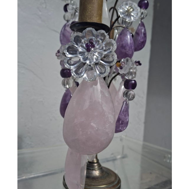 19th Century Opulent French Louis XV Huge Natural Rose Quartz, Amethyst and Clear Quartz Rock Crystal Girandole, Table Lamp For Sale - Image 10 of 18