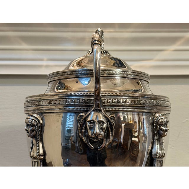 Traditional Antique 19th-Century Egyptian Revival Silver-Plated Samovar With Sphinx Finial For Sale - Image 3 of 16
