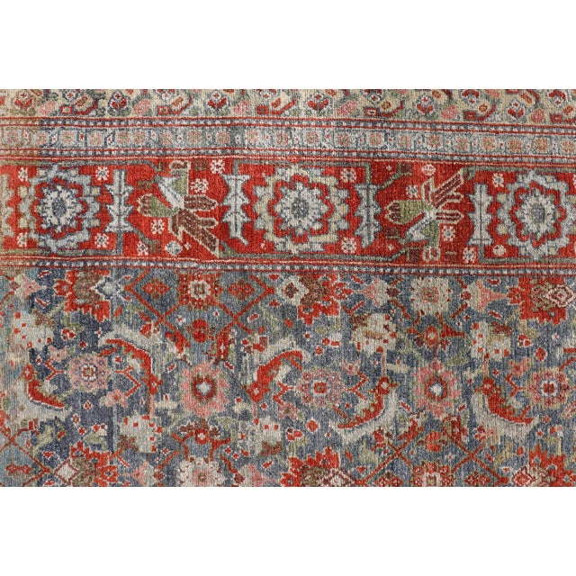 Textile Antique Persian Bidjar Gallery Rug With Blue-Grey Field and Red Herati Design For Sale - Image 7 of 16