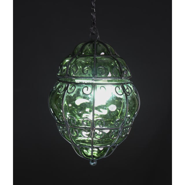 1970s Wonderful Green Colour Venetian Lantern, Seguso Murano Glass - Set of 2 For Sale - Image 4 of 12
