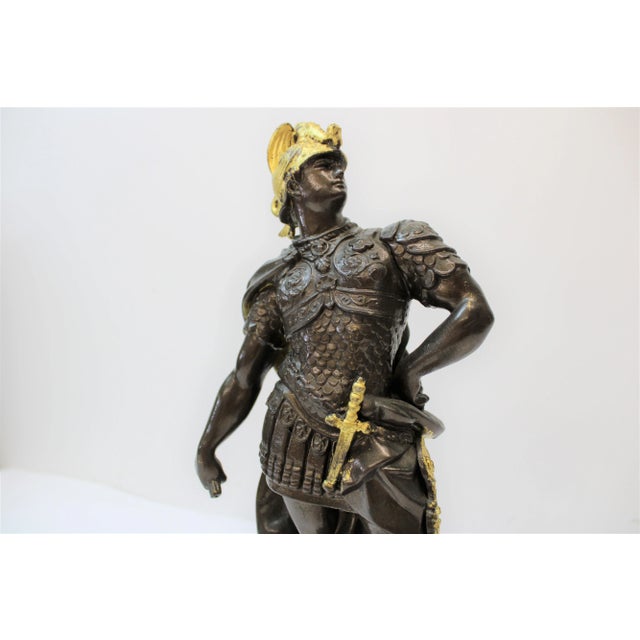 Gray French Spelter Warrior Statues ( Bookends ) For Sale - Image 8 of 9