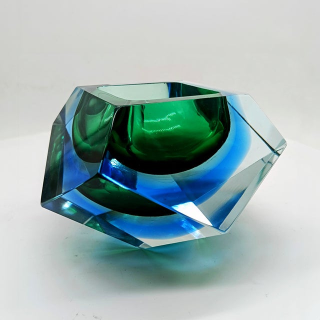 Ashtray or Catch-all in Murano Glass by Flavio Poli for Seguso. Three Stunning submerged colours. Green, Light Blue and...