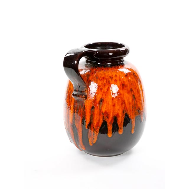 Mid-Century West German Glazed Porcelain Vase, Orange /Brown, Black 12" Tall For Sale - Image 4 of 11