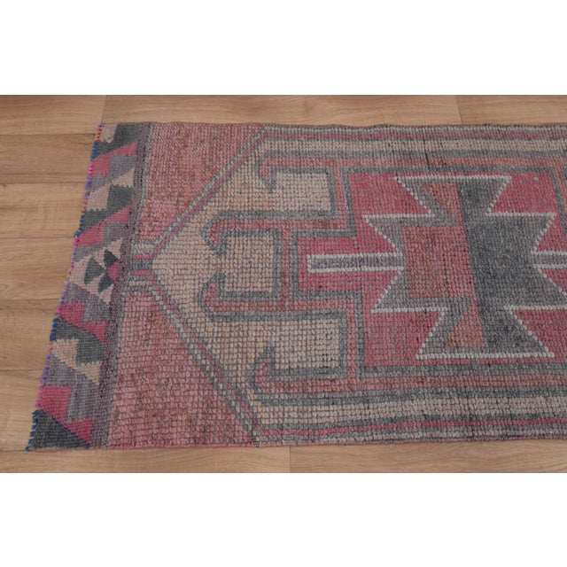 1970s Vintage Turkish Handmade Wool & Cotton Pink Runner Rug For Sale - Image 9 of 11