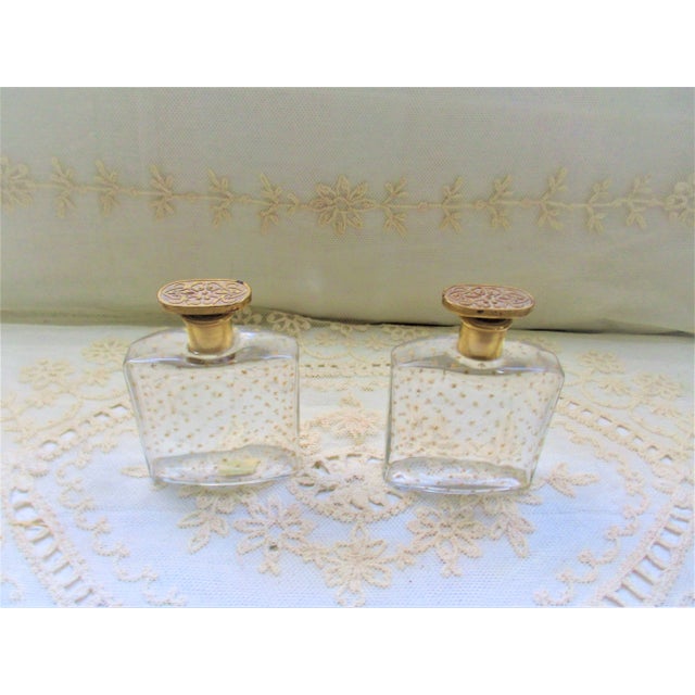 Mid 19th Century Antique Pair of Signed Ltyptane Paris Gold Star Design with Ornate Gold Stoppers Perfume Bottles For Sale - Image 5 of 13